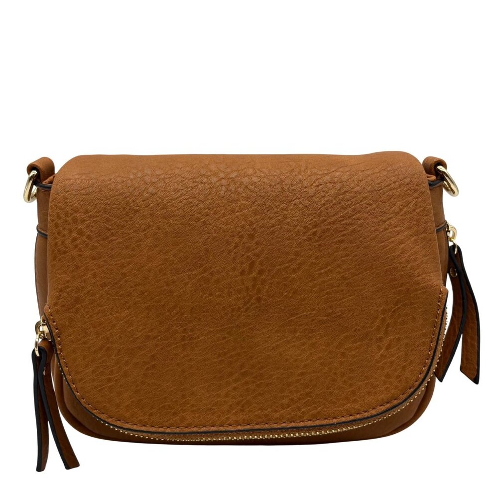 Moda Luxe Brown Faux Leather Saddle-Shaped Bag